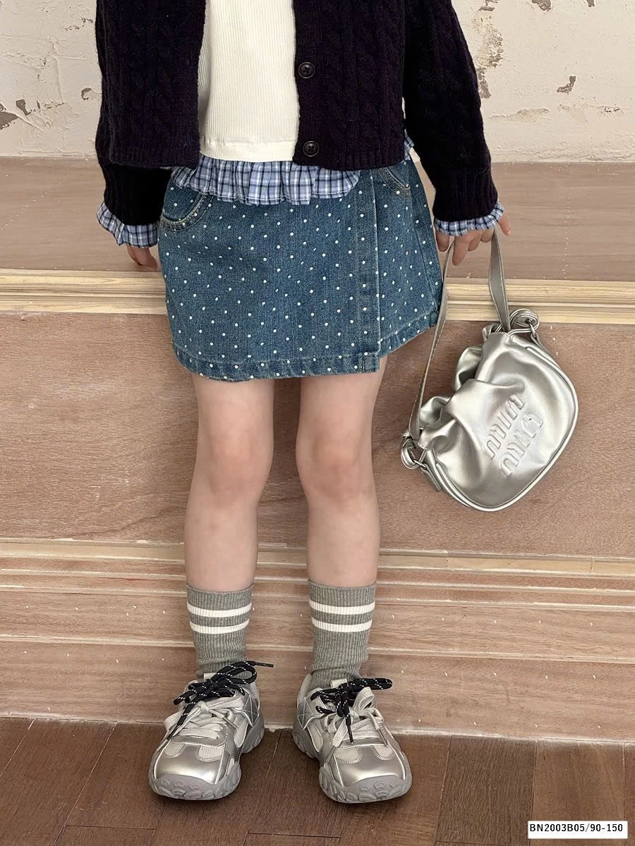 QUẦN VÁY JEAN CHẤM BI BÉ GÁI