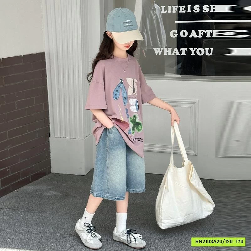 ÁO THUN HỒNG MIX JEANS LỬNG BG SZ ĐẠI