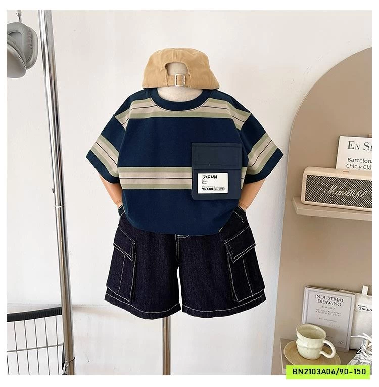 ÁO THUN PHỐI KẺ TÚI NGỰC CHUANCHUANMA