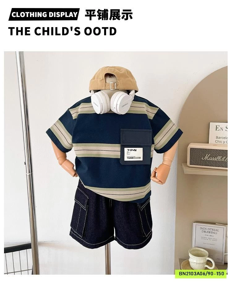 ÁO THUN PHỐI KẺ TÚI NGỰC CHUANCHUANMA