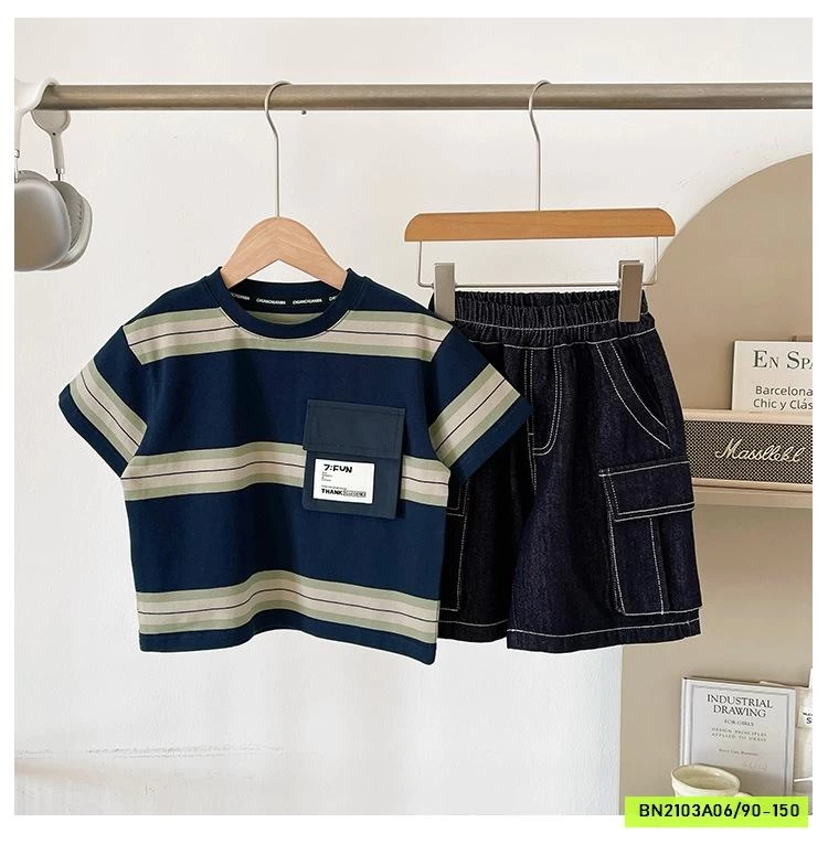 ÁO THUN PHỐI KẺ TÚI NGỰC CHUANCHUANMA