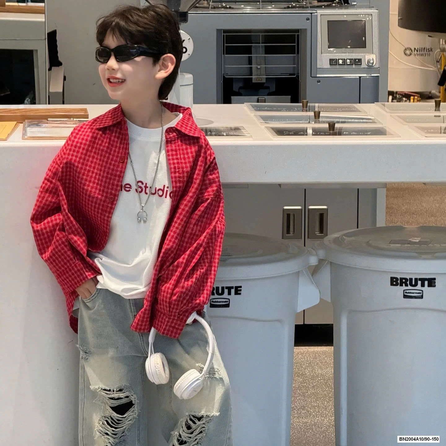 SƠ MI CARO ĐỎ MIX JEANS SUÔNG