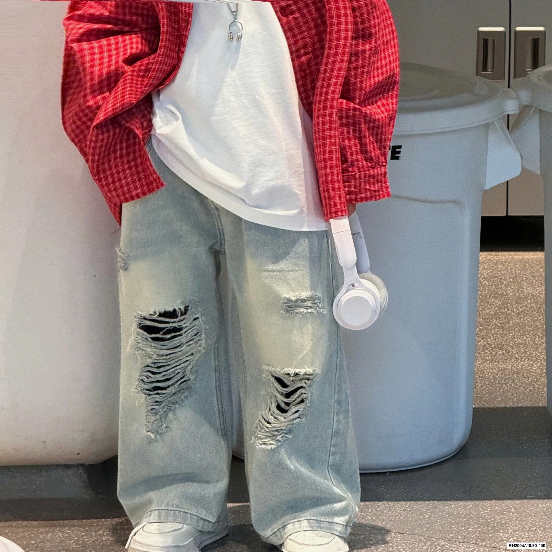 SƠ MI CARO ĐỎ MIX JEANS SUÔNG