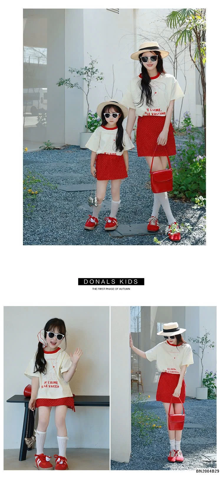 SÉT ÁO THUN MIX QUẦN VÁY ĐỎ CHÂM BI