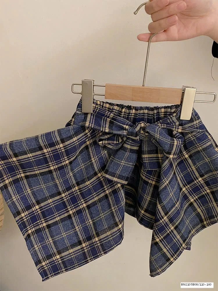 SÉT ÁO THUN CON MÈO MIX CHÂN VÁY CARO BUỘC NƠ