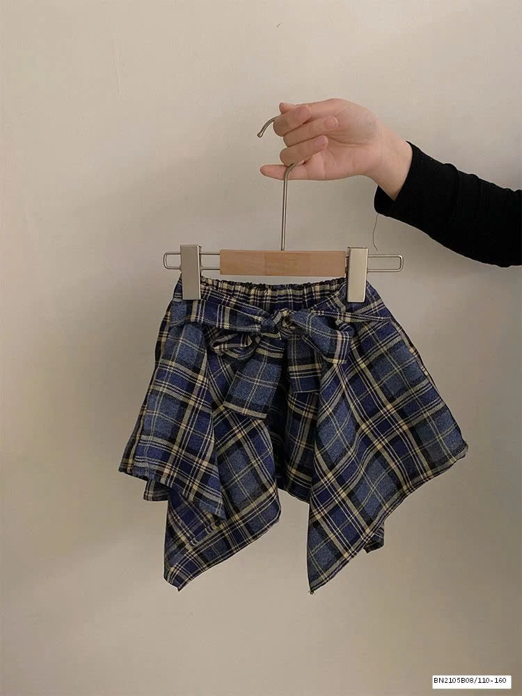 SÉT ÁO THUN CON MÈO MIX CHÂN VÁY CARO BUỘC NƠ