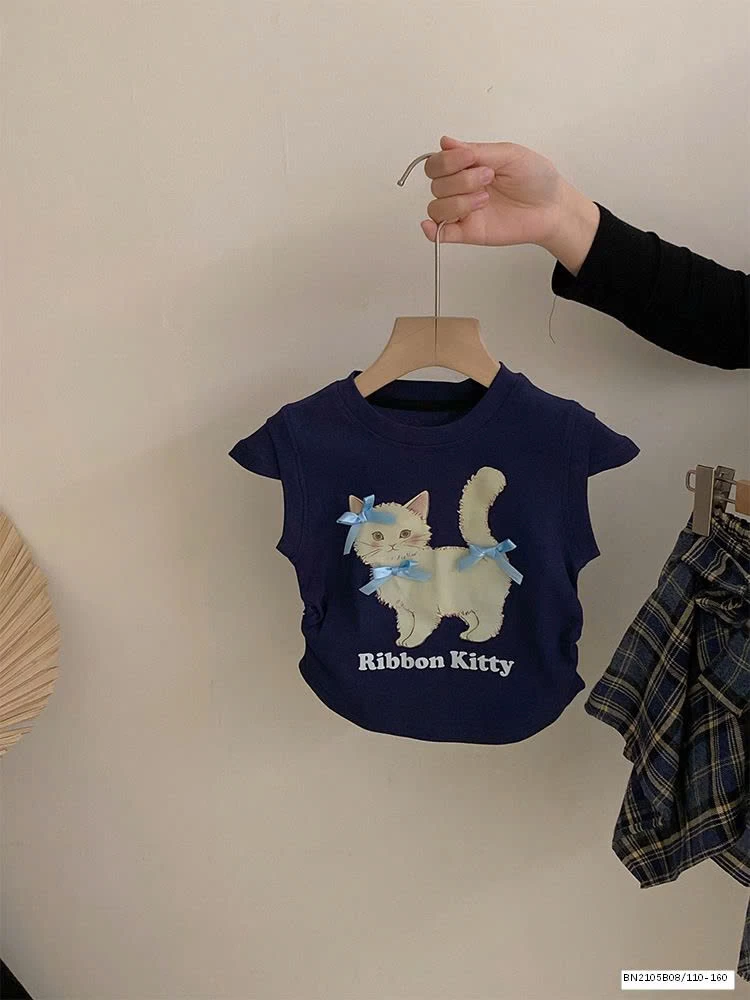 SÉT ÁO THUN CON MÈO MIX CHÂN VÁY CARO BUỘC NƠ