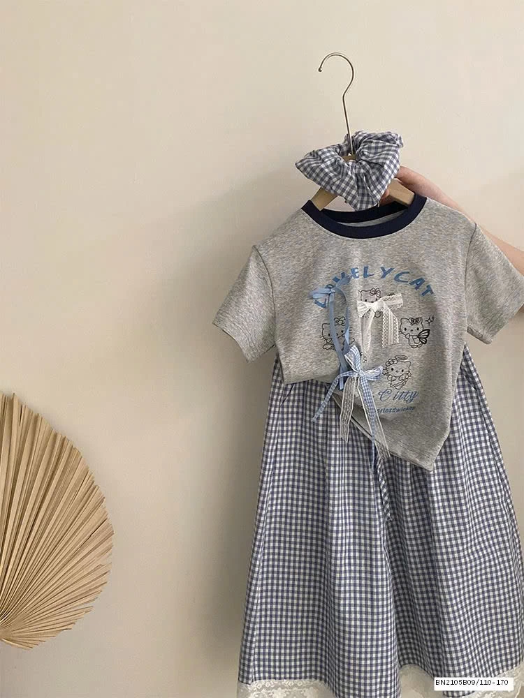 SÉT ÁO THUN NƠ MIX QUẦN SUÔNG CARO