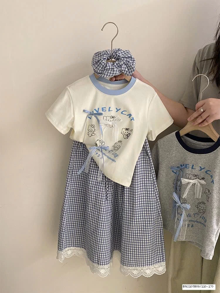 SÉT ÁO THUN NƠ MIX QUẦN SUÔNG CARO