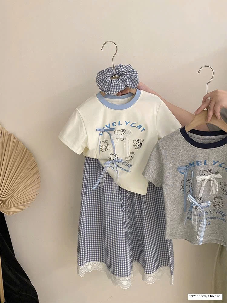 SÉT ÁO THUN NƠ MIX QUẦN SUÔNG CARO