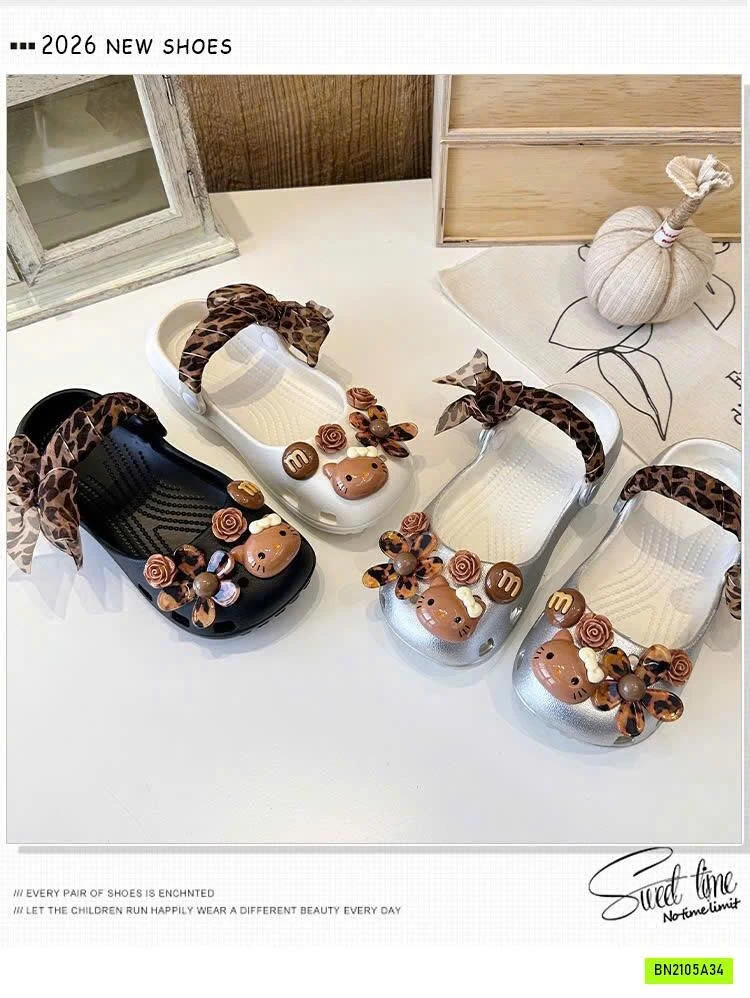 DÉP RỌ CROCS CHARM KITTY NÂU