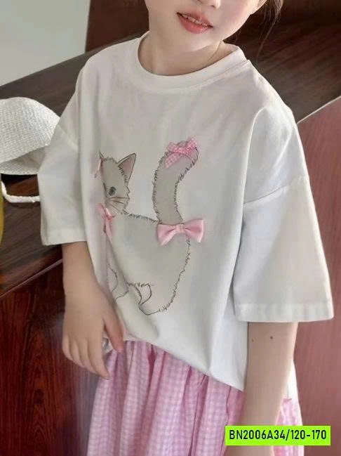 ÁO THUN MÈO MIX CV DÀI HỒNG