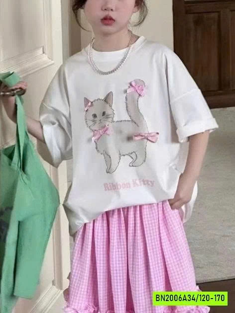 ÁO THUN MÈO MIX CV DÀI HỒNG