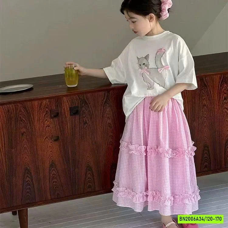 ÁO THUN MÈO MIX CV DÀI HỒNG