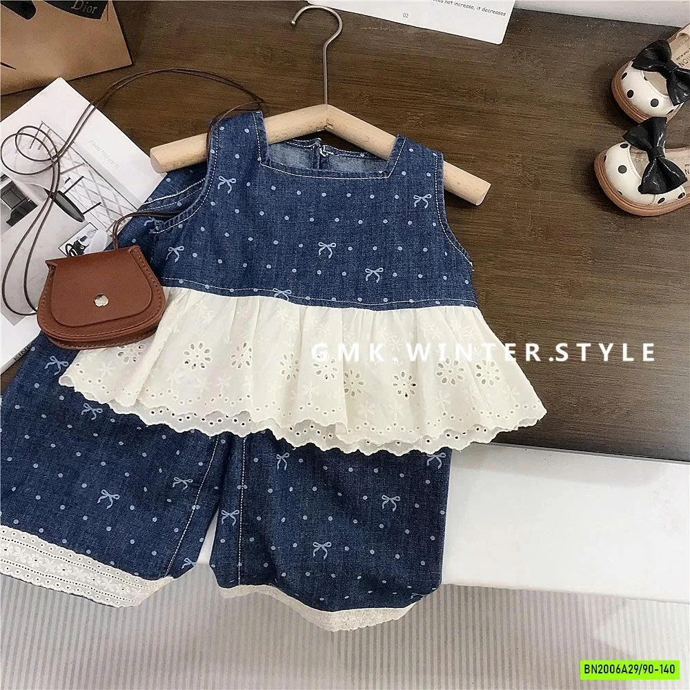 SÉT BBD JEANS NƠ PHỐI REN