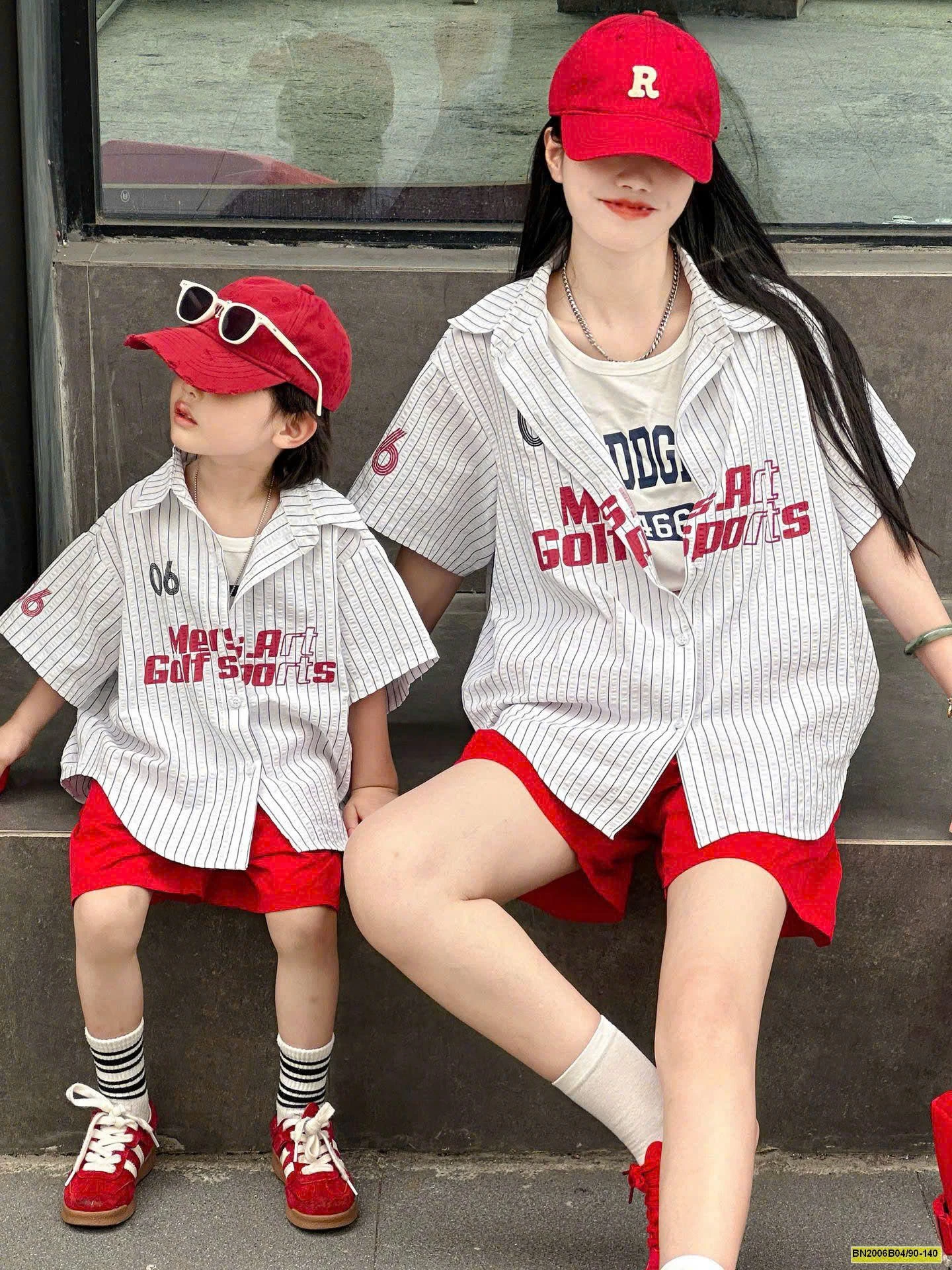 SET ÁO SƠ MI MIX SHORT ĐỎ CHO MẸ VÀ BÉ