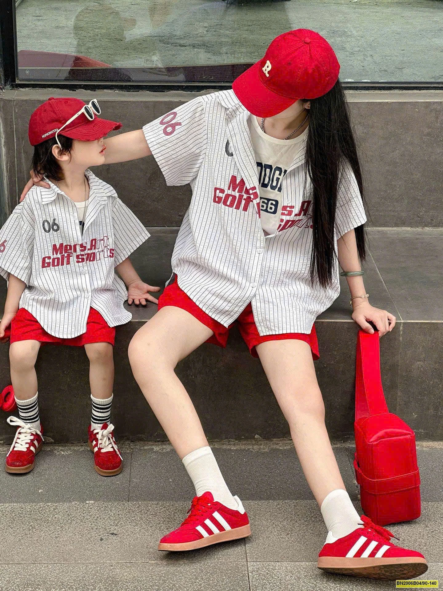 SET ÁO SƠ MI MIX SHORT ĐỎ CHO MẸ VÀ BÉ