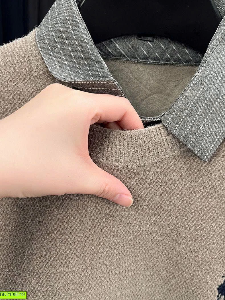 ÁO LEN NAM PHỐI CỔ SƠ MI THÊU NGỰA