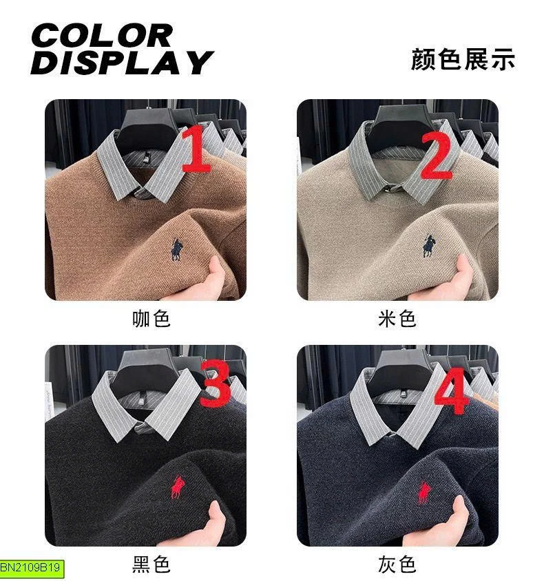 ÁO LEN NAM PHỐI CỔ SƠ MI THÊU NGỰA