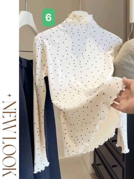 ÁO CHẤM BI VIỀN BÈO CHO NỮ