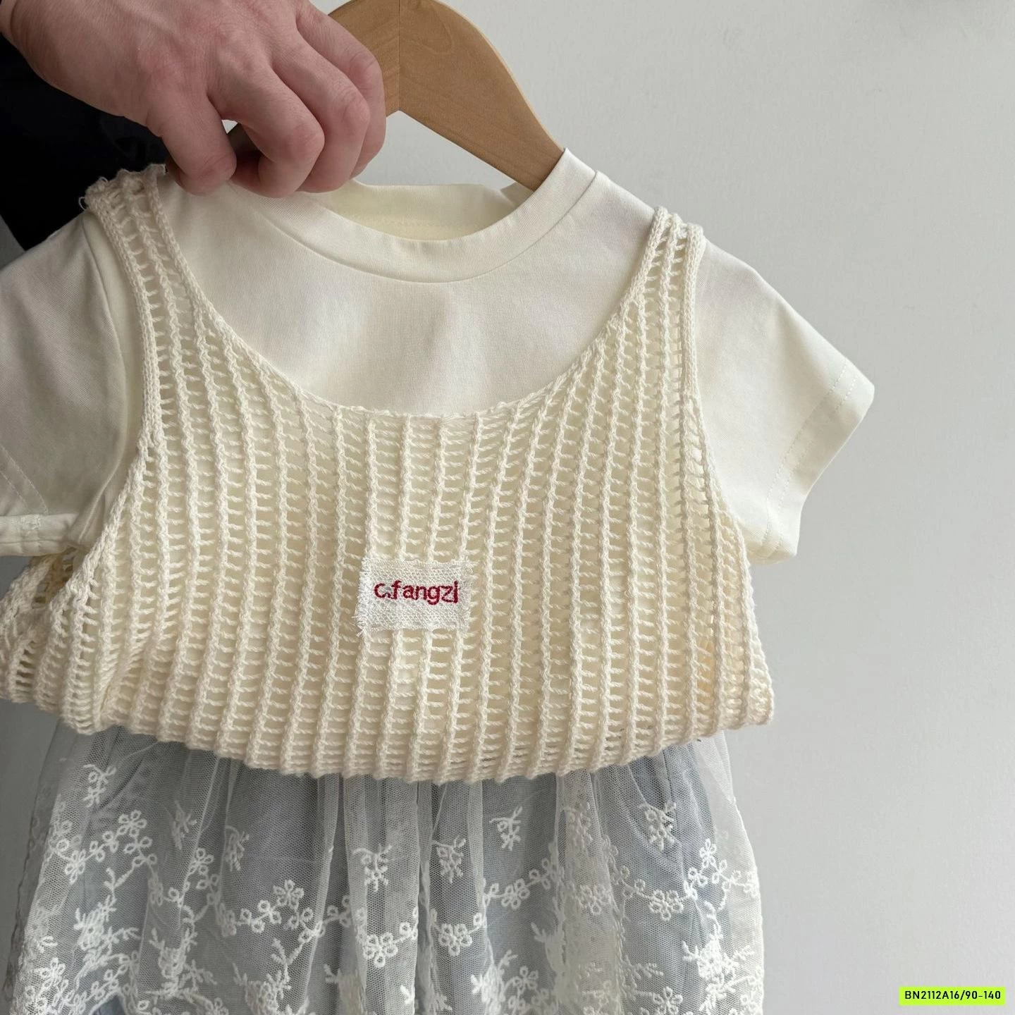 SÉT ÁO LƯỚI MIX JEANS SUÔNG CHOÀNG REN