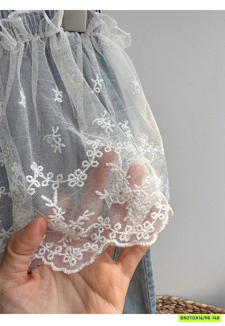 SÉT ÁO LƯỚI MIX JEANS SUÔNG CHOÀNG REN