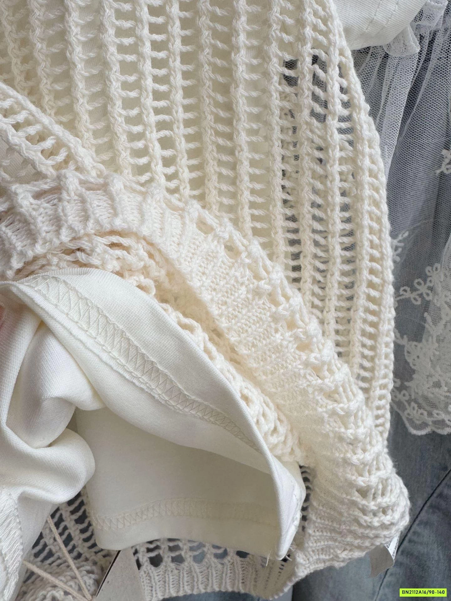 SÉT ÁO LƯỚI MIX JEANS SUÔNG CHOÀNG REN