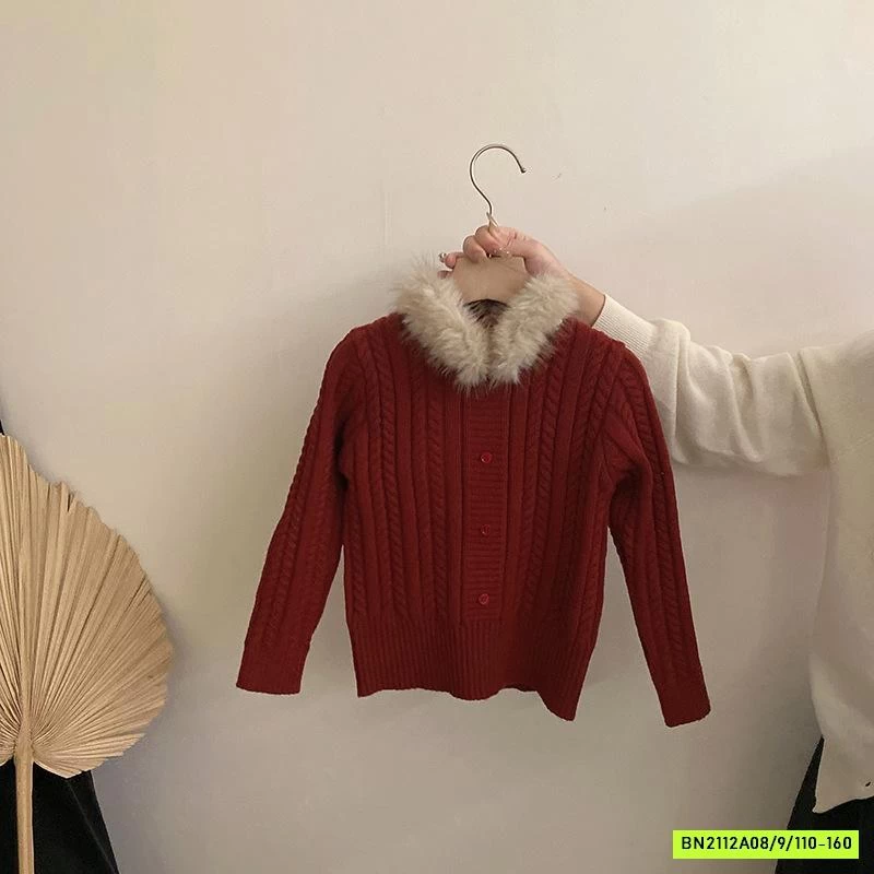 KHOÁC LEN ĐỎ PHỐI LÔNG MIX QUẦN SUÔNG