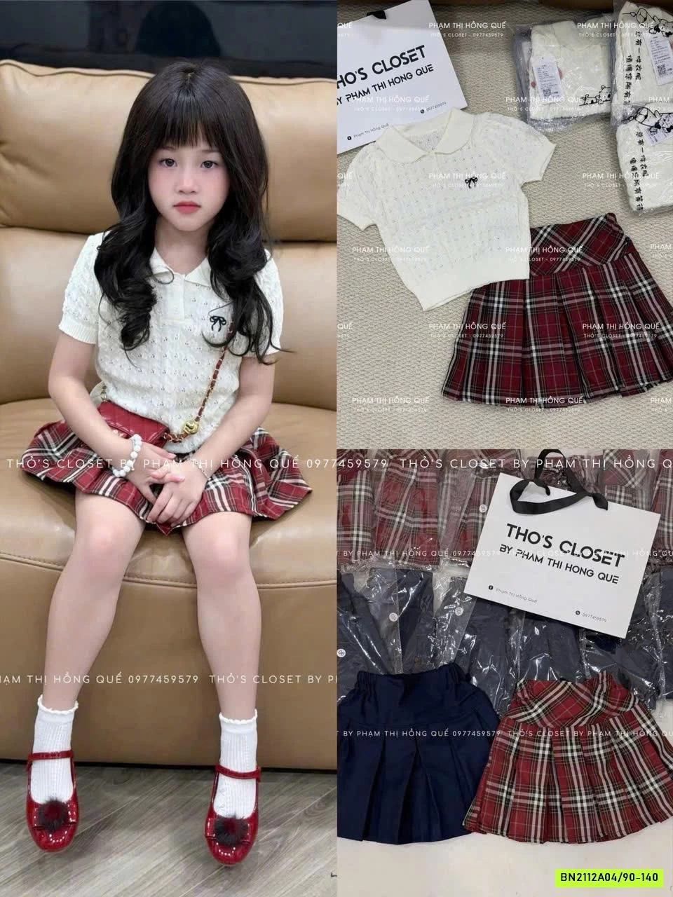 SÉT MONTOGI NƠ MIX CHÂN VÁY CARO ĐỎ127