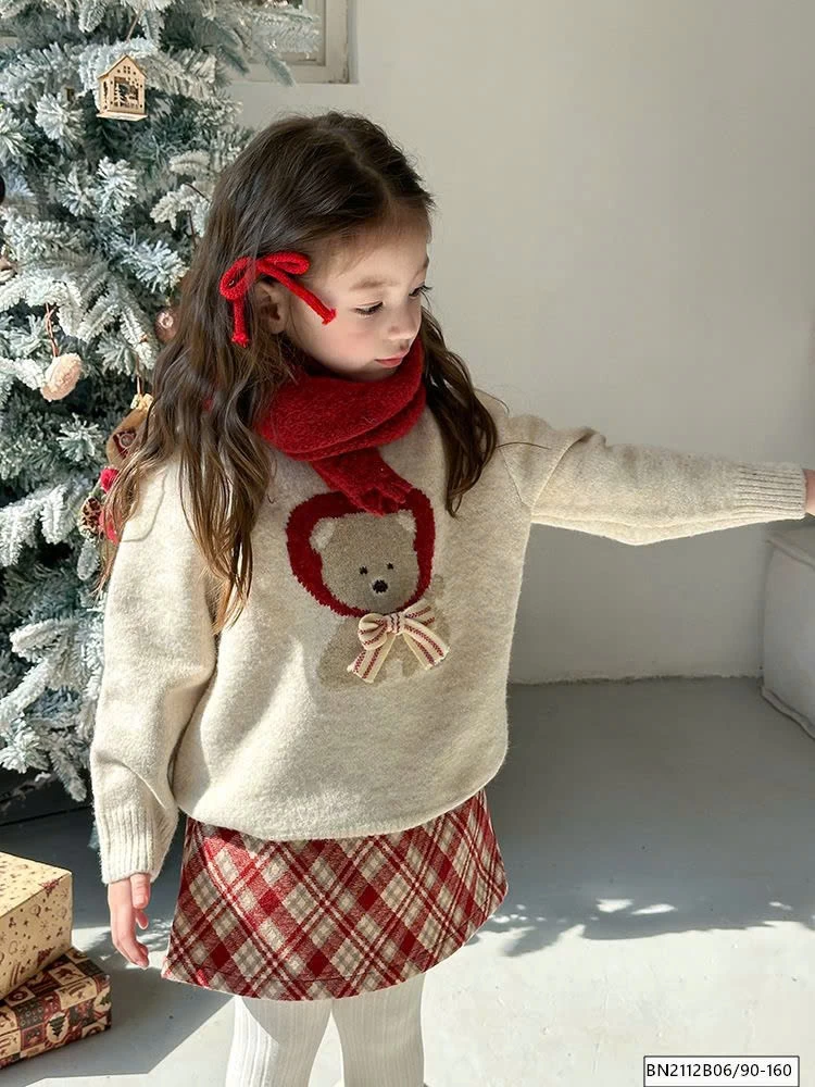 SÉT ÁO LEN GẤU MIX CHÂN VÁY CARO AMBB 24A175