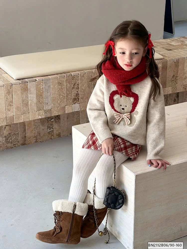 SÉT ÁO LEN GẤU MIX CHÂN VÁY CARO AMBB 24A175