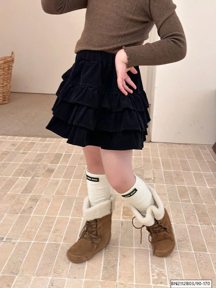 CHÂN VÁY NHUNG TẦNG BÈO AMBB 25G041