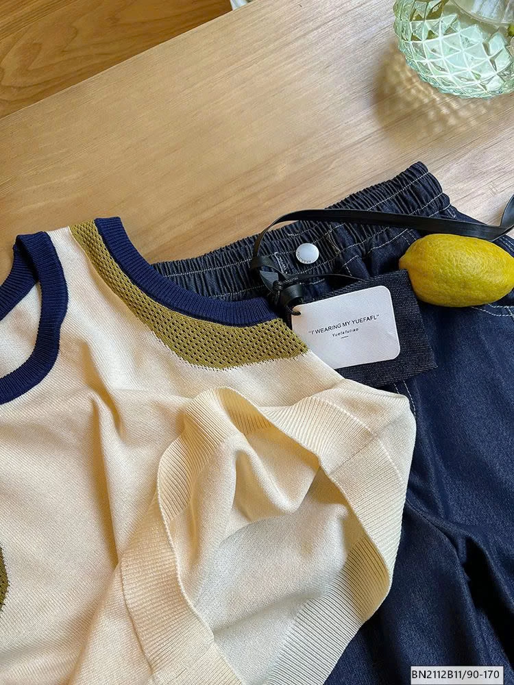 SÉT ÁO LEN 3 LỖ MIX QUẦN JEAN SUÔNG AMBB 25C176