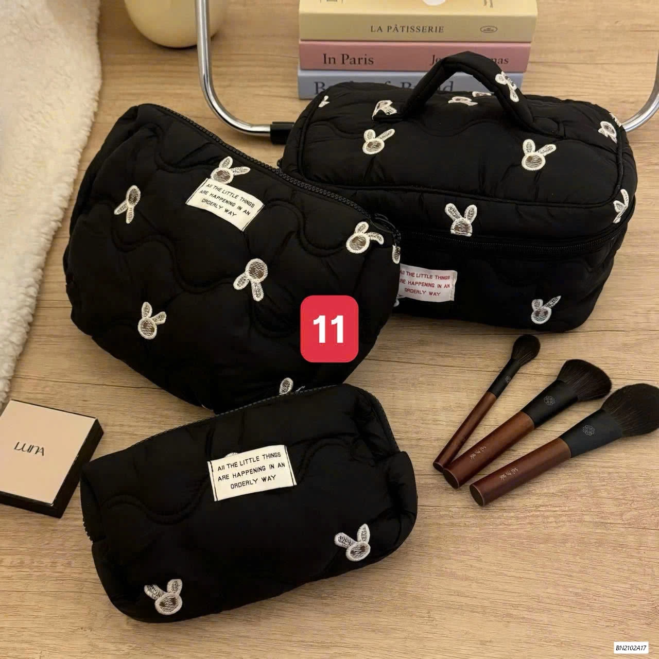 BỘ 3 TÚI ĐỰNG MỸ PHẦM TRẦN HOA TIẾT