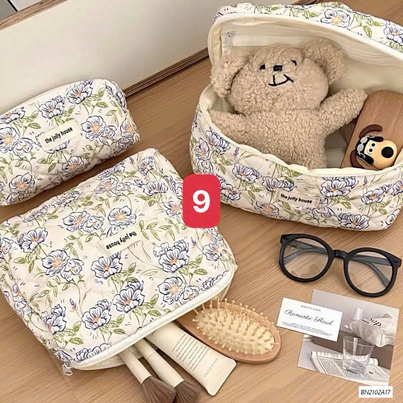 BỘ 3 TÚI ĐỰNG MỸ PHẦM TRẦN HOA TIẾT