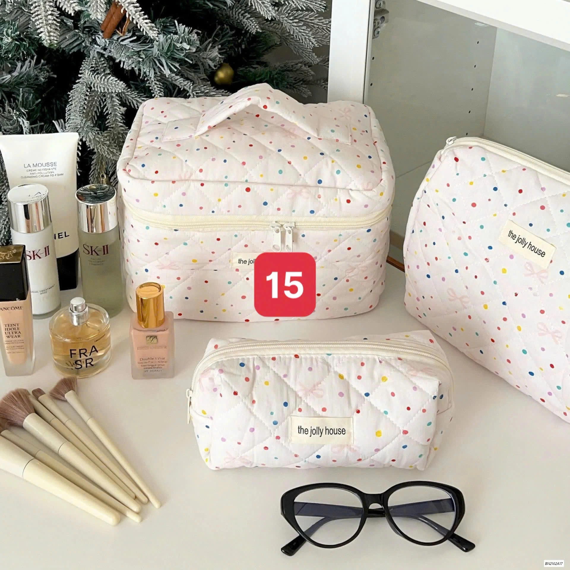 BỘ 3 TÚI ĐỰNG MỸ PHẦM TRẦN HOA TIẾT