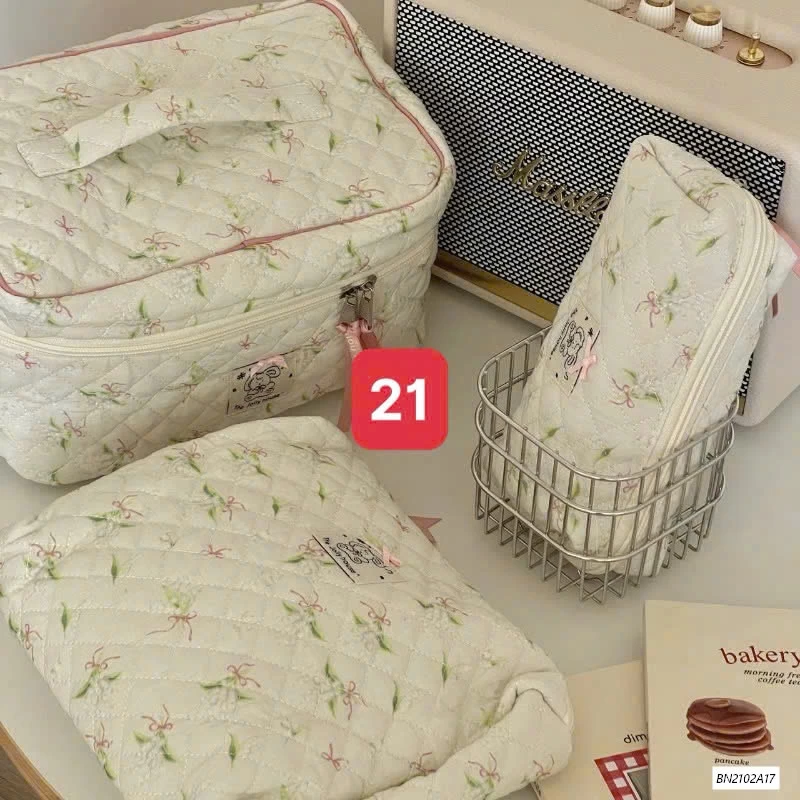 BỘ 3 TÚI ĐỰNG MỸ PHẦM TRẦN HOA TIẾT