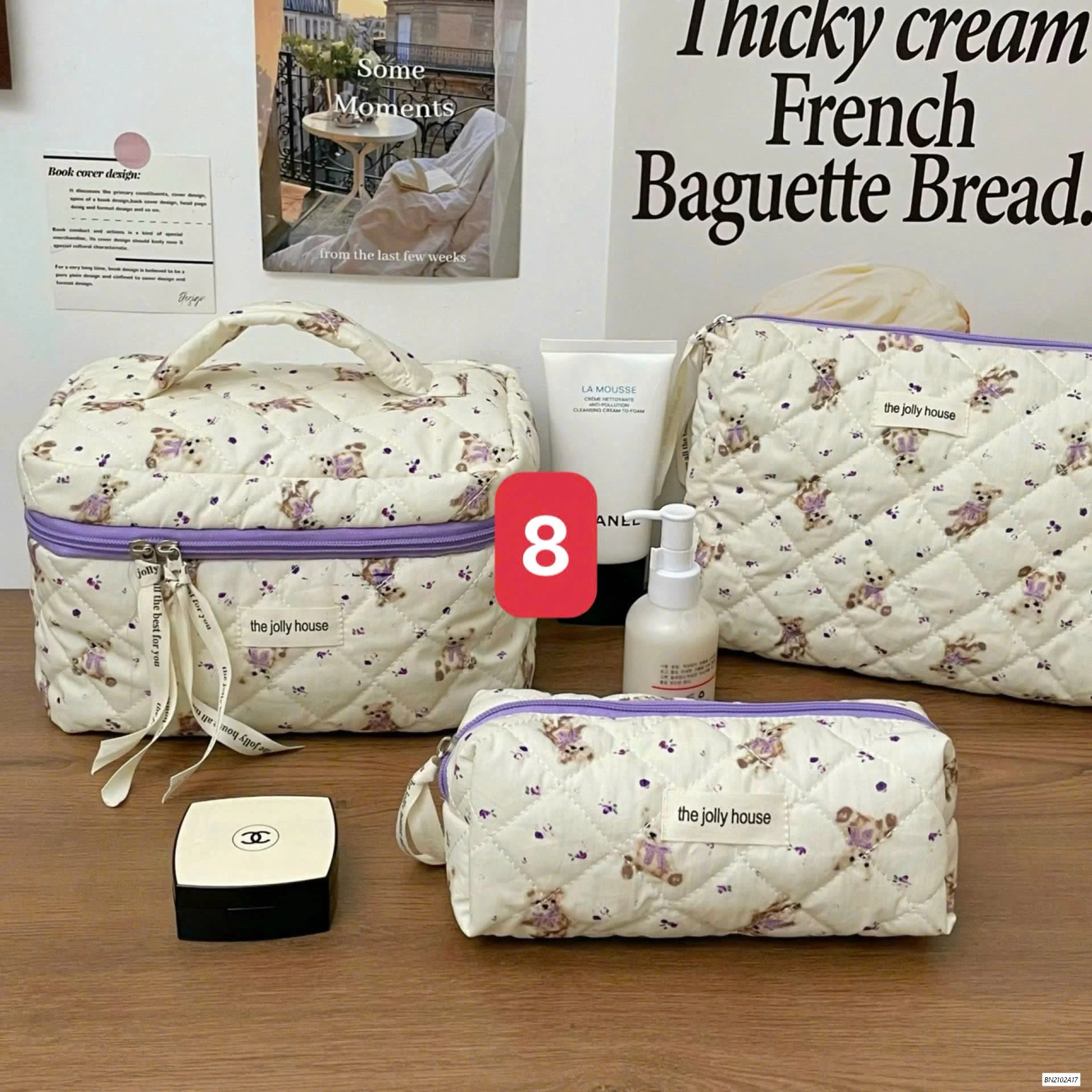 BỘ 3 TÚI ĐỰNG MỸ PHẦM TRẦN HOA TIẾT