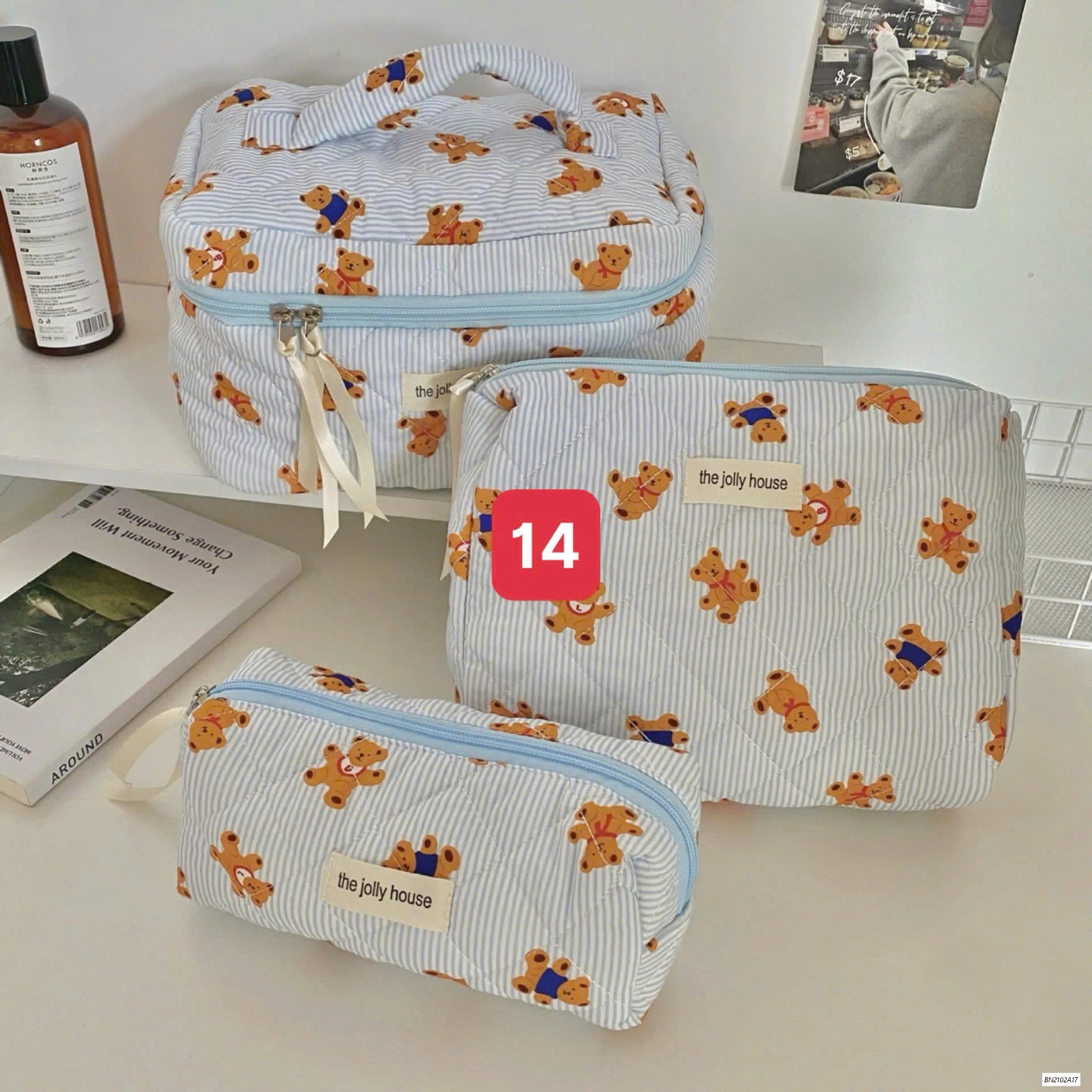 BỘ 3 TÚI ĐỰNG MỸ PHẦM TRẦN HOA TIẾT