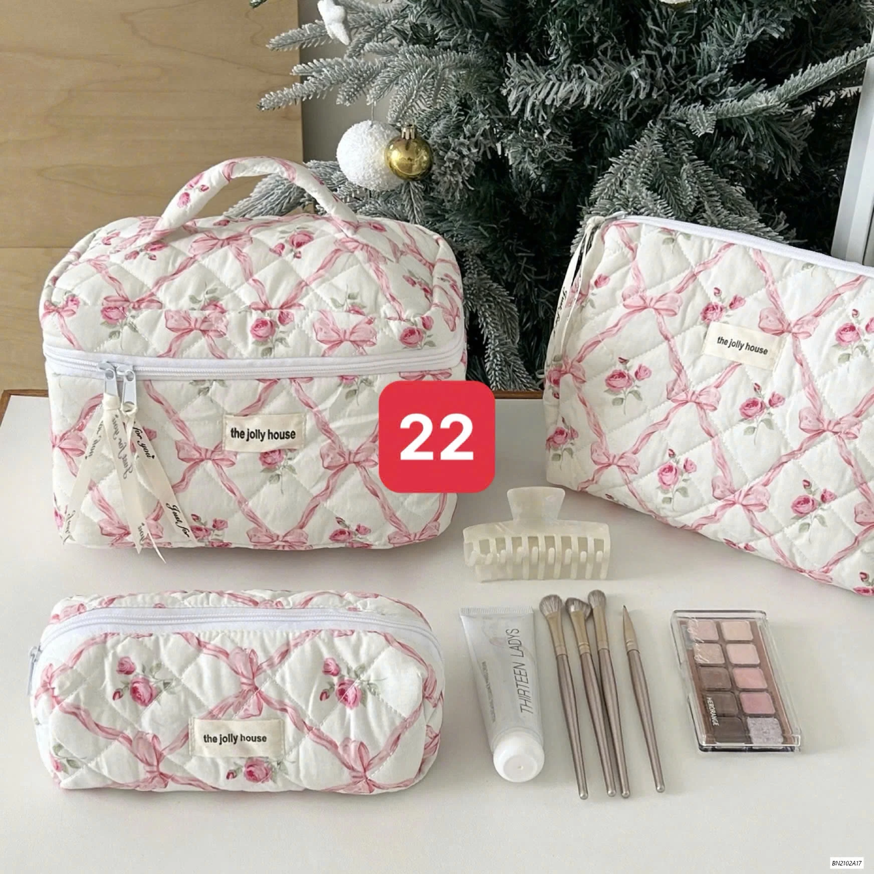 BỘ 3 TÚI ĐỰNG MỸ PHẦM TRẦN HOA TIẾT