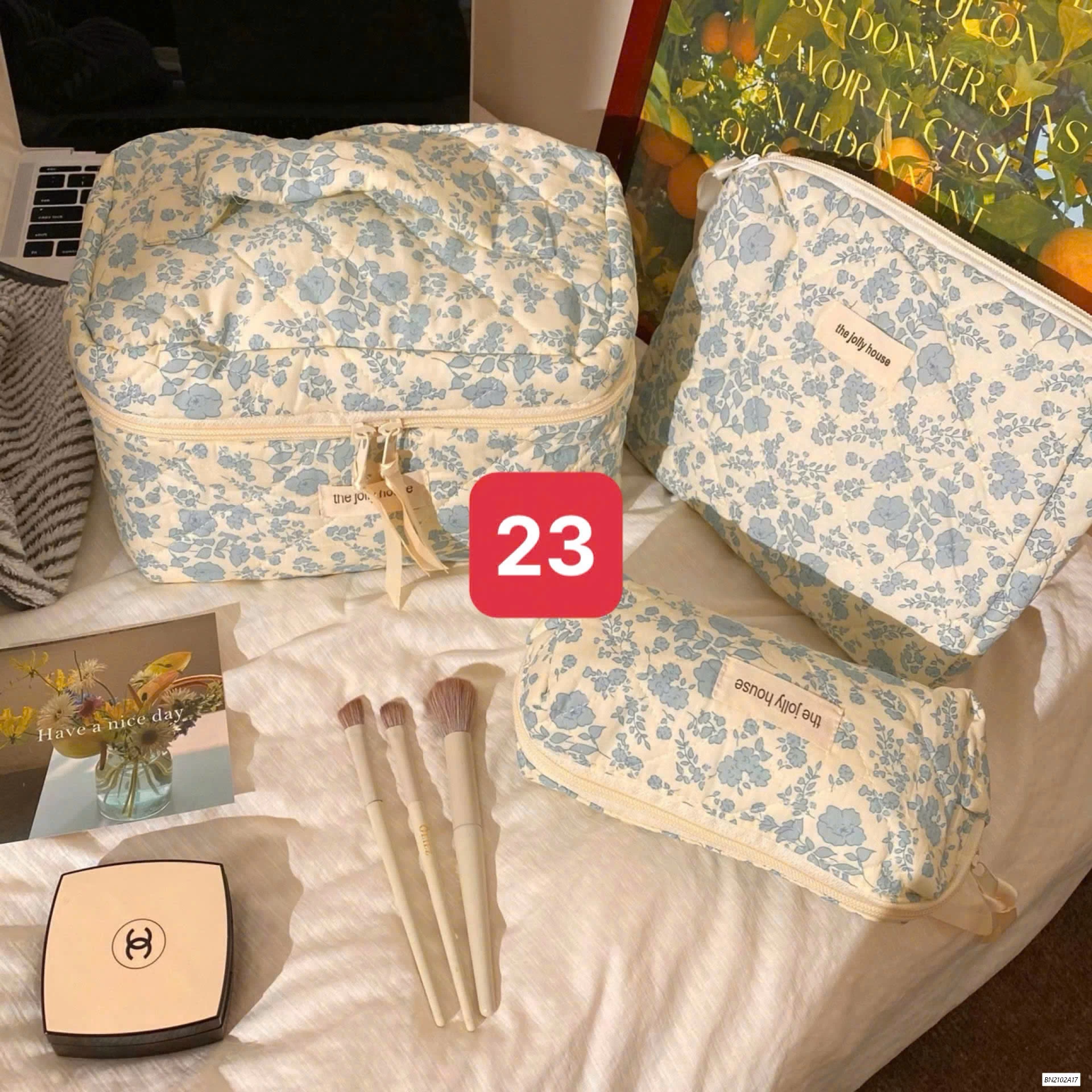 BỘ 3 TÚI ĐỰNG MỸ PHẦM TRẦN HOA TIẾT