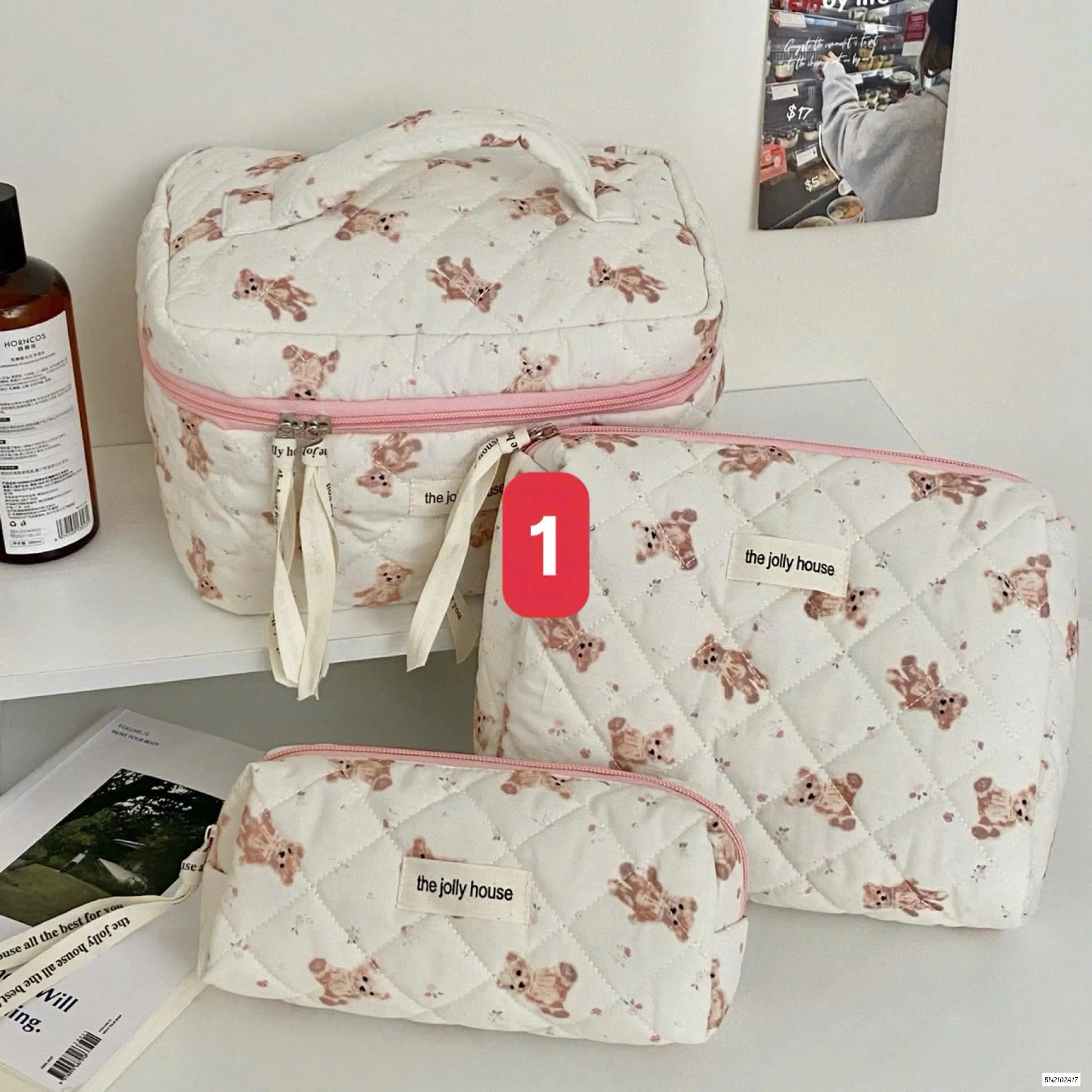 BỘ 3 TÚI ĐỰNG MỸ PHẦM TRẦN HOA TIẾT