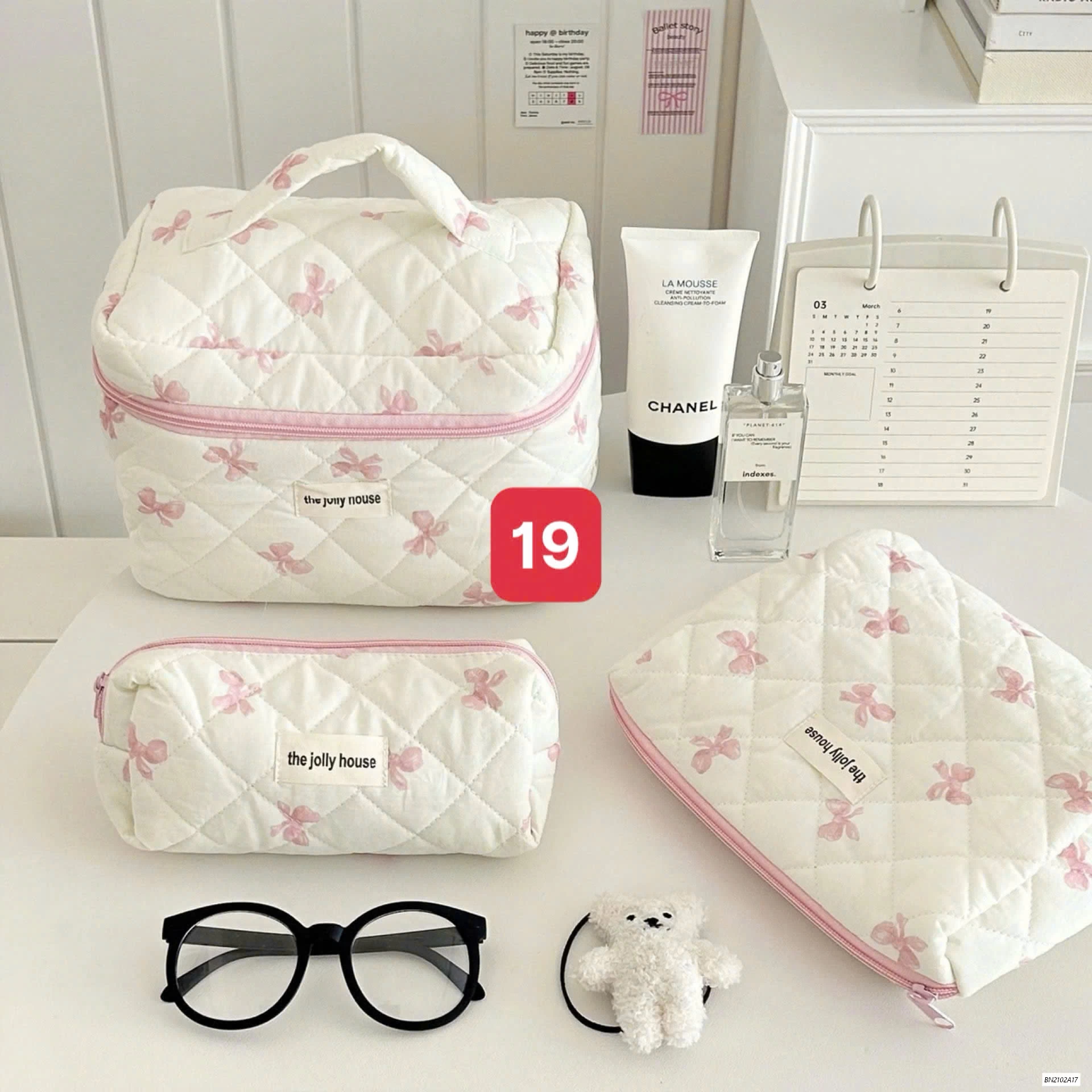 BỘ 3 TÚI ĐỰNG MỸ PHẦM TRẦN HOA TIẾT