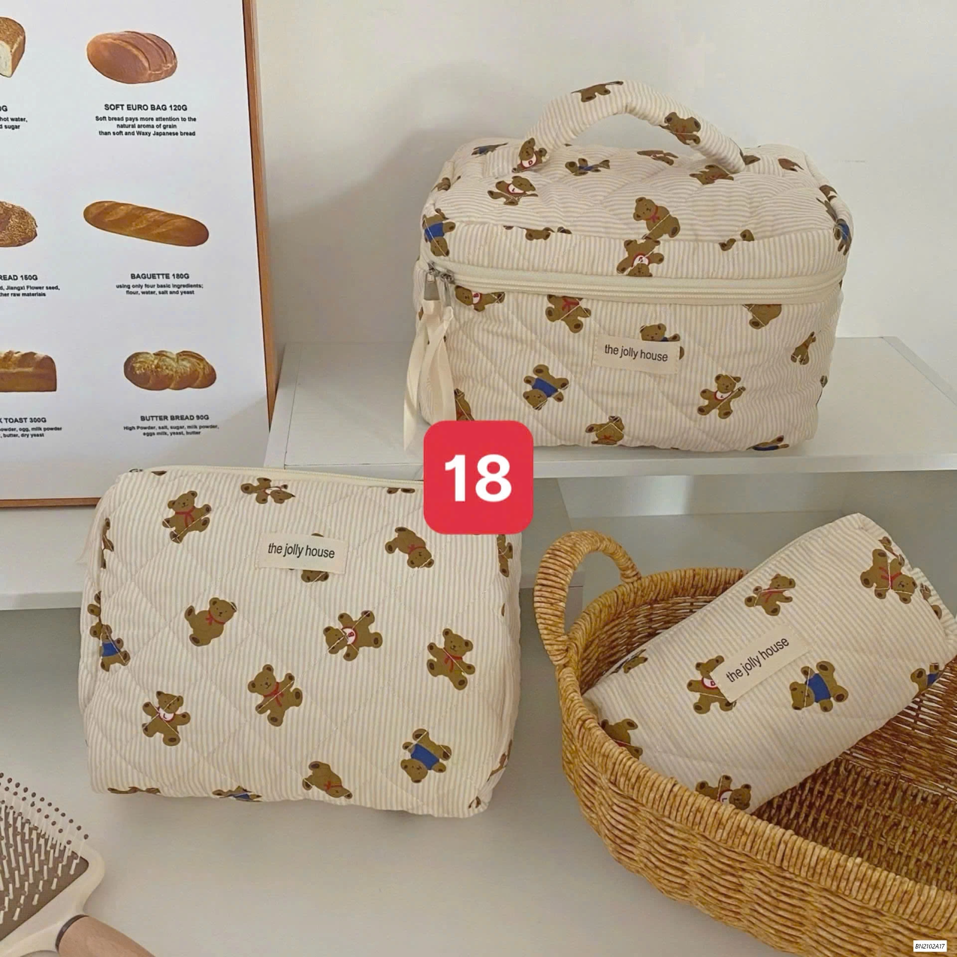 BỘ 3 TÚI ĐỰNG MỸ PHẦM TRẦN HOA TIẾT