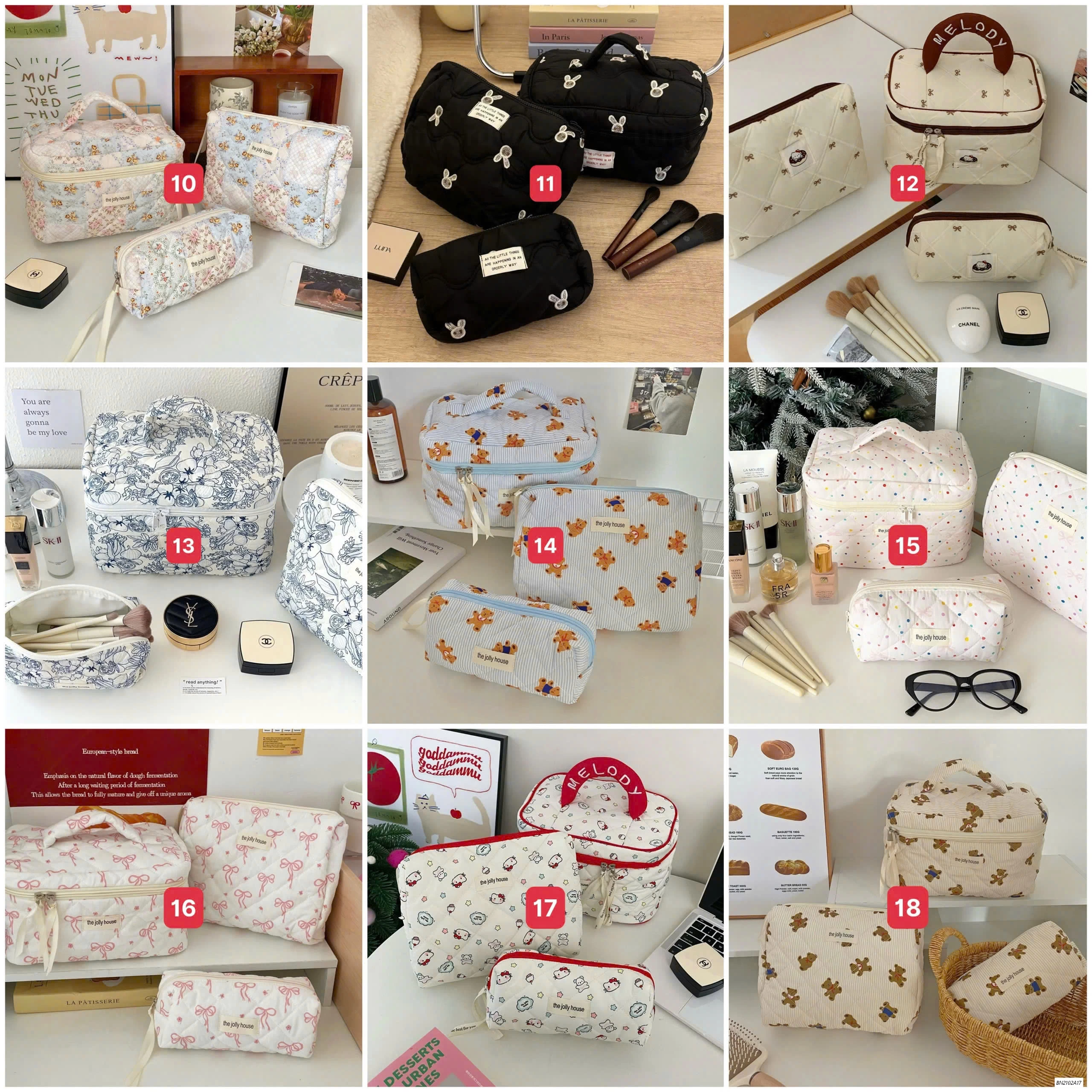 BỘ 3 TÚI ĐỰNG MỸ PHẦM TRẦN HOA TIẾT