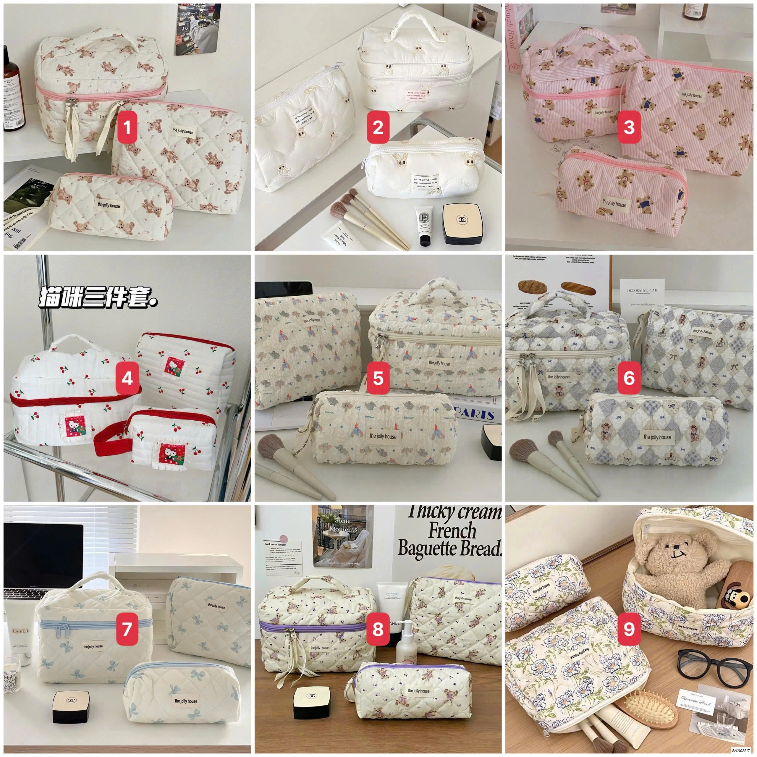 BỘ 3 TÚI ĐỰNG MỸ PHẦM TRẦN HOA TIẾT