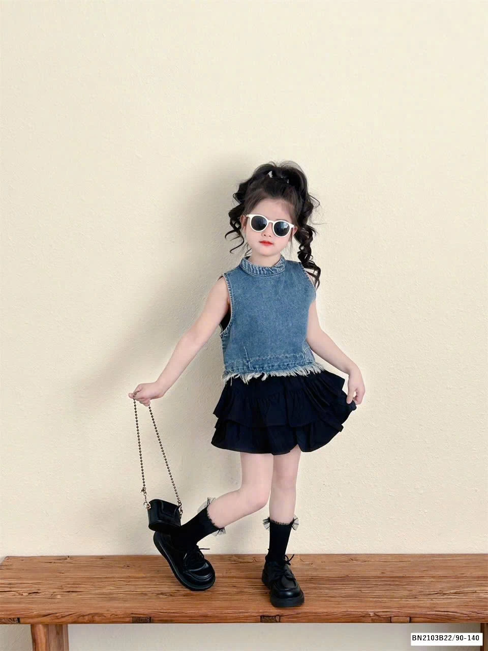 SET ÁO JEAN SÁT NÁCH MIX CHÂN VÁY TẦNG BG