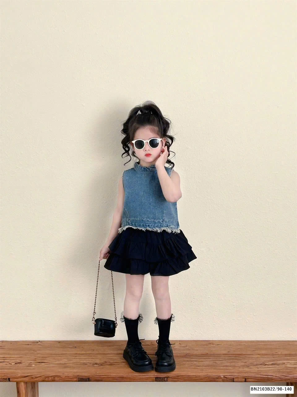 SET ÁO JEAN SÁT NÁCH MIX CHÂN VÁY TẦNG BG