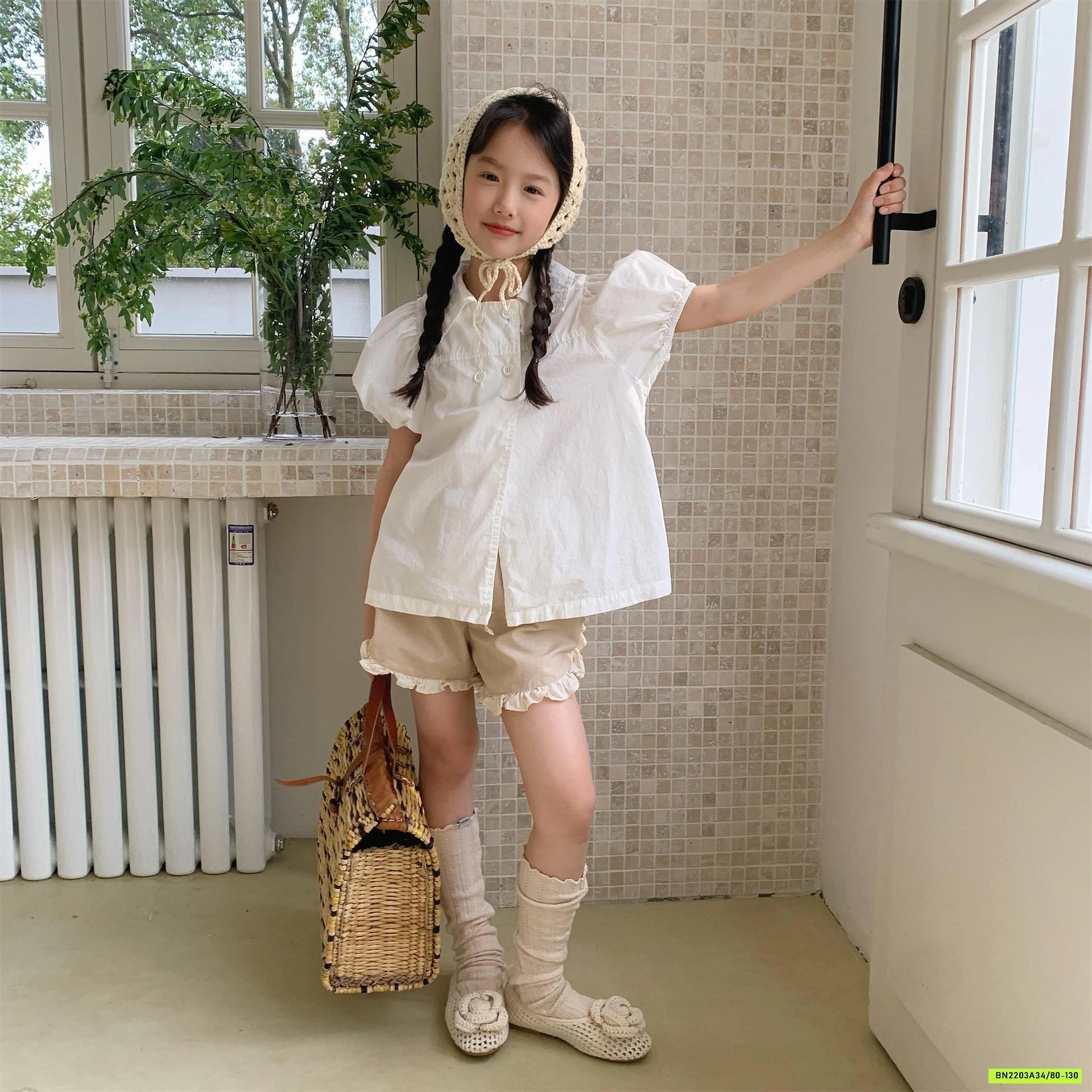 SƠ MI TAY BỒNG CỔ VUÔNG KIỂU PHÁP ADBABY