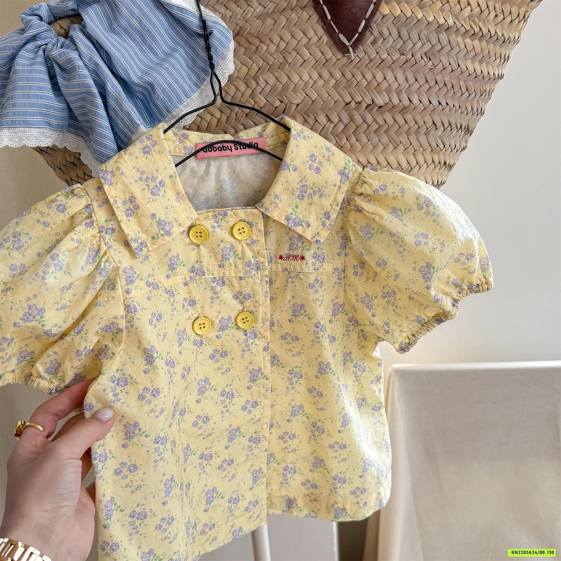 SƠ MI TAY BỒNG CỔ VUÔNG KIỂU PHÁP ADBABY